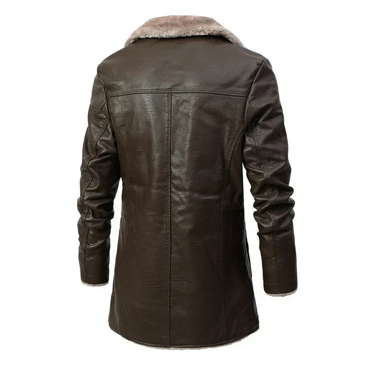 Casaco trench masculino com gola de pelos sintéticos comprimento médio