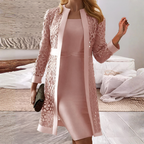 Conjunto feminino 2 peças vestido renda manga longa sobreposição elegante