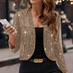 Casaco cardigan feminino com lantejoulas brilhantes e manga longa frente aberta