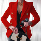 Blazer feminino ombros estruturados botão simples manga longa