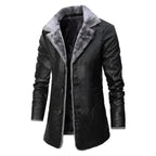 Casaco trench masculino com gola de pelos sintéticos comprimento médio