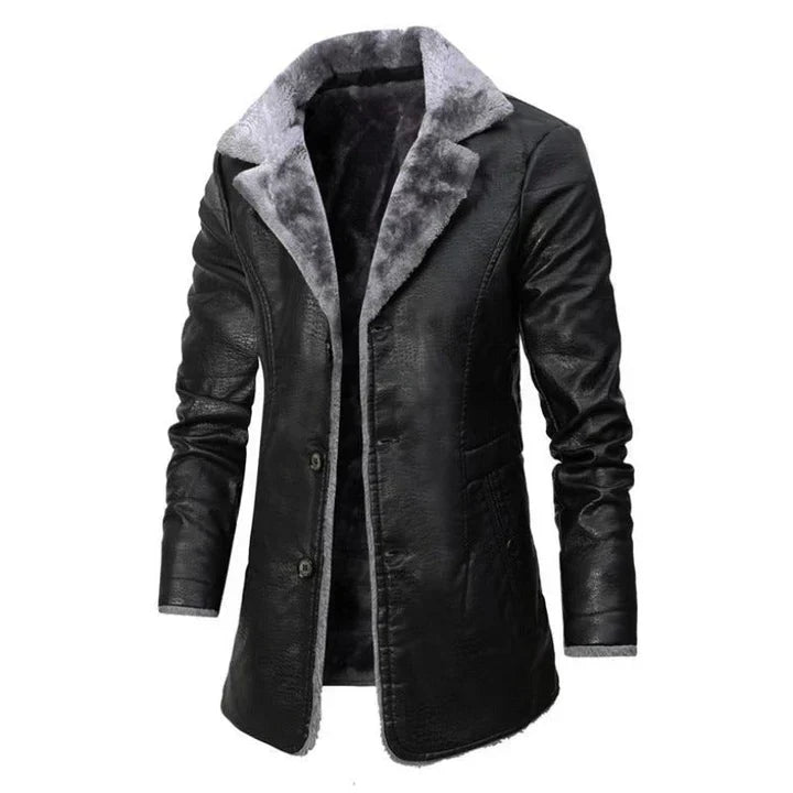 Casaco trench masculino com gola de pelos sintéticos comprimento médio