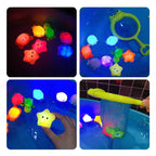 Brinquedos de banho luminosos animais para bebé com rede de pesca, conjunto de 4
