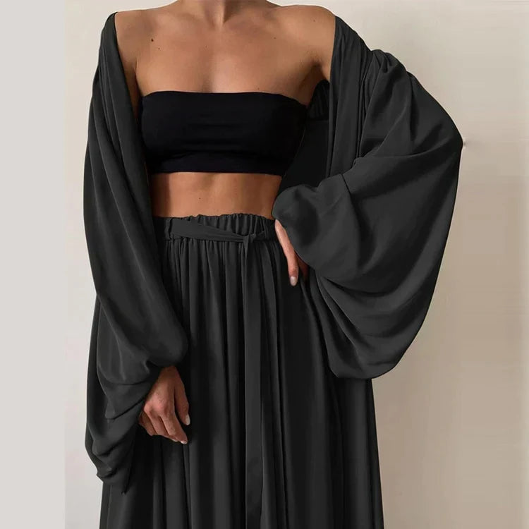 Conjunto feminino 3 peças blazer calça e top estilo versátil