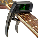 Capo de guitarra 2 em 1 com afinador digital clip-on, liga de alumínio