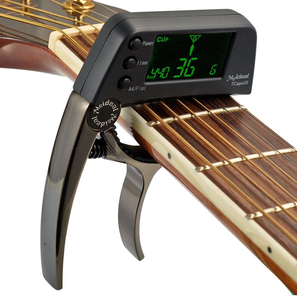 Capo de guitarra 2 em 1 com afinador digital clip-on, liga de alumínio