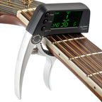Capo de guitarra 2 em 1 com afinador digital clip-on, liga de alumínio