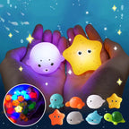 Brinquedos de banho luminosos animais para bebé com rede de pesca, conjunto de 4