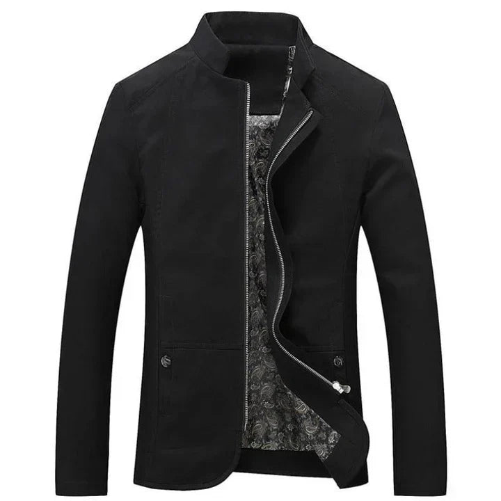 Casaco homem slim fit leve com fecho de correr e gola banda