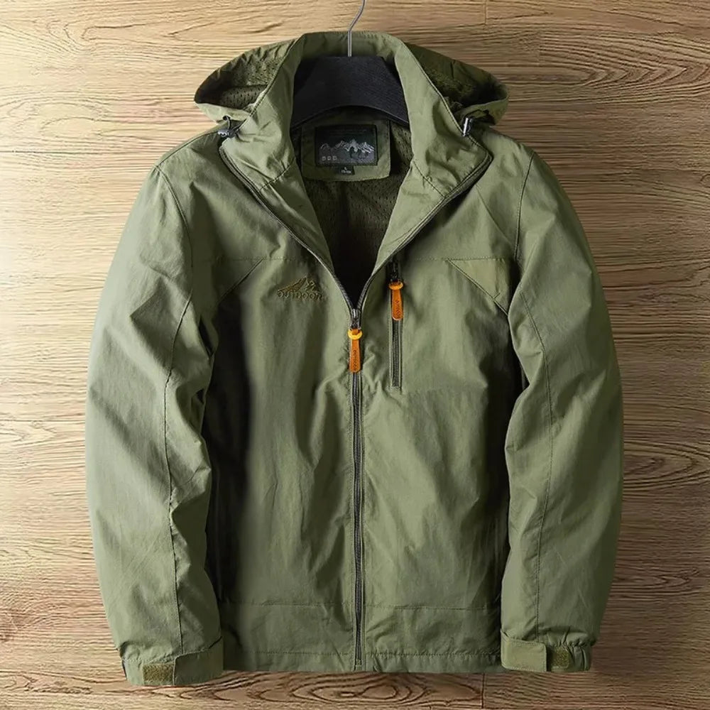 Jaqueta impermeável masculina com capuz e fecho zip leve