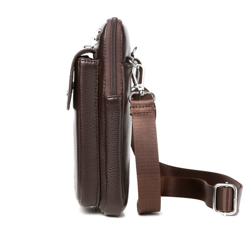 Bolsa crossbody masculina em couro com alça ajustável e fecho zipper