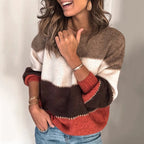 Camisola feminina de tricot com riscas modernas, corte descontraído e quente