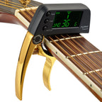 Capo de guitarra 2 em 1 com afinador digital clip-on, liga de alumínio
