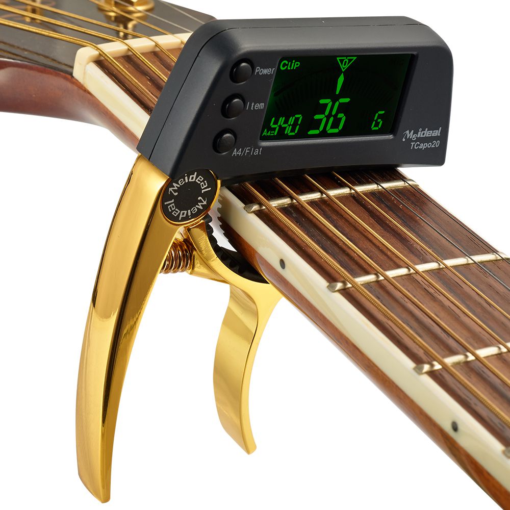 Capo de guitarra 2 em 1 com afinador digital clip-on, liga de alumínio