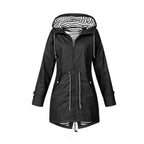 Impermeável feminino com capuz ajustável, leve e resistente ao vento e chuva