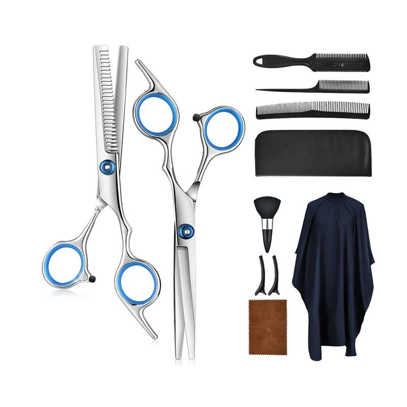 Kit de corte de cabelo profissional 10 peças com tesouras aço inoxidável para uso doméstico
