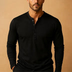 Camisa Henley masculina manga longa slim fit com decote em botões