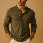 Camisa Henley masculina manga longa slim fit com decote em botões