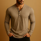 Camisa Henley masculina manga longa slim fit com decote em botões