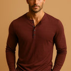 Camisa Henley masculina manga longa slim fit com decote em botões
