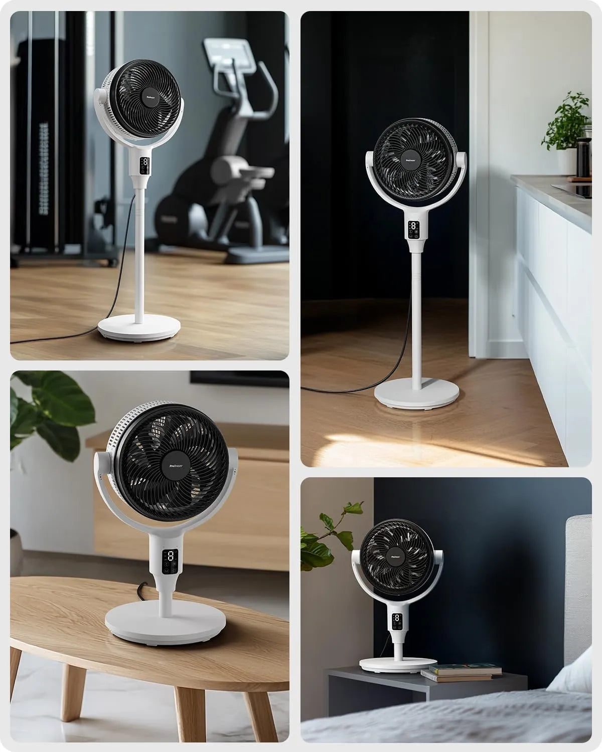 Ventilador de mesa e pé com altura ajustável e oscilação 3D