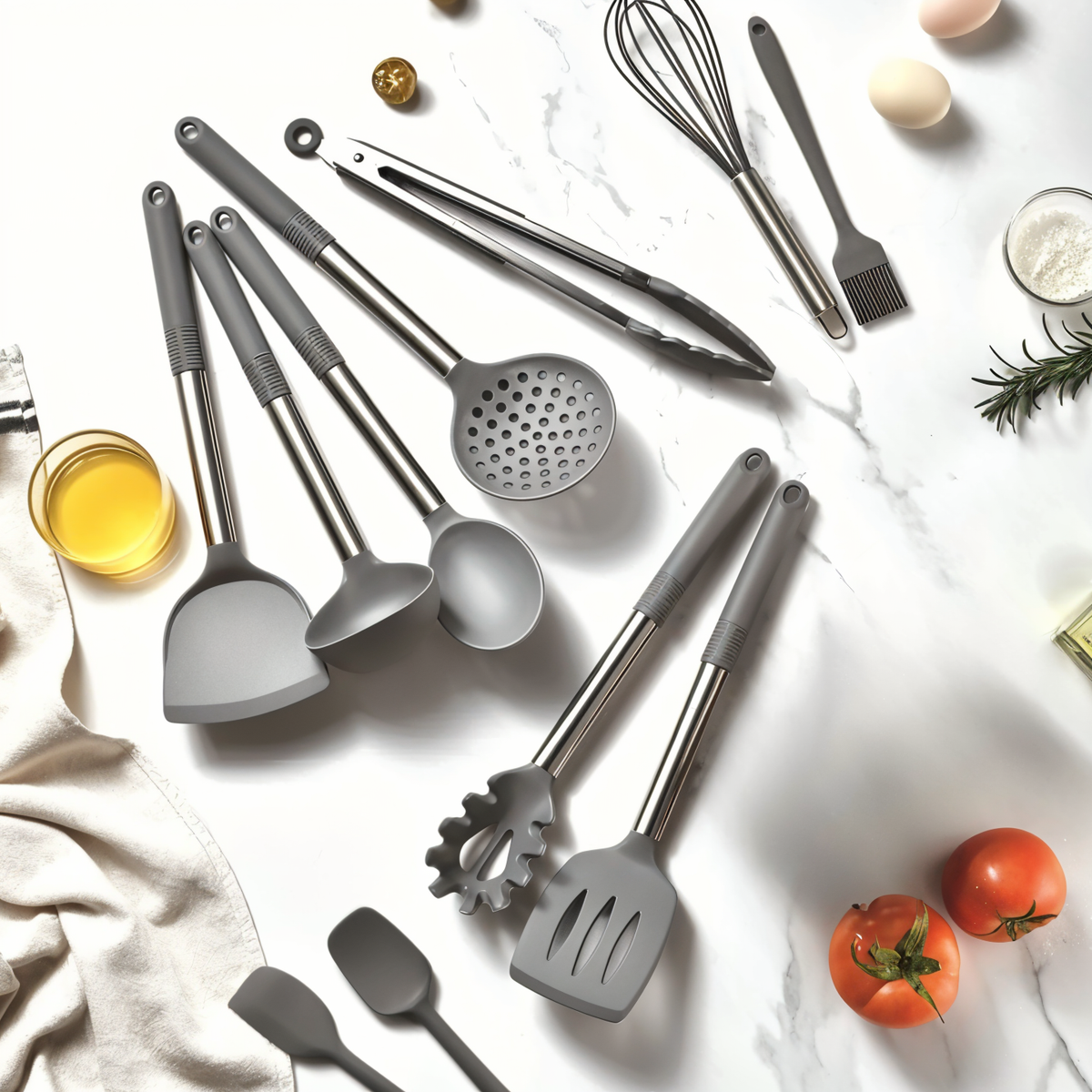 Conjunto de utensílios de cozinha em silicone 12 peças com cabo inox resistente ao calor