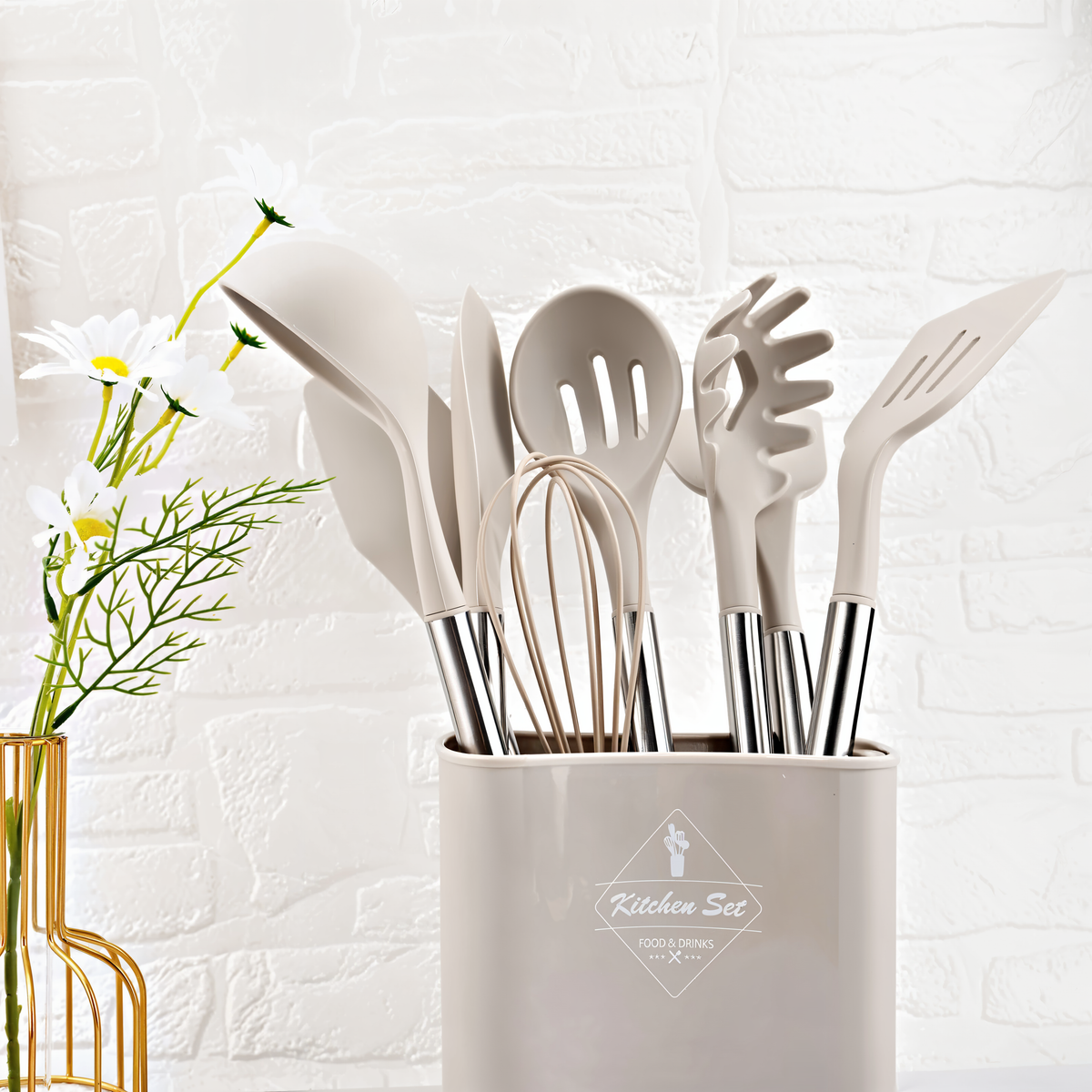 Conjunto de utensílios de cozinha em silicone 12 peças com cabo inox resistente ao calor