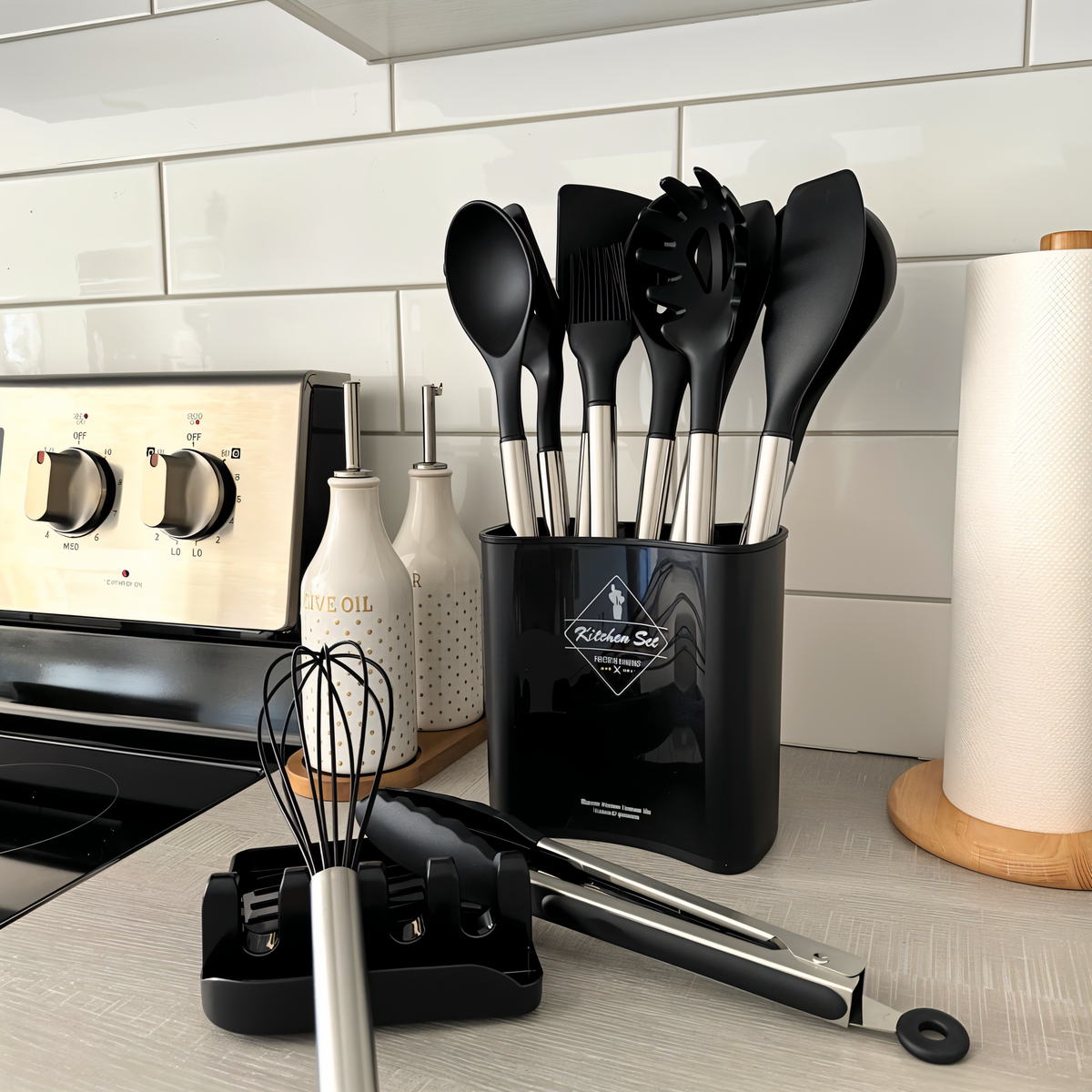 Conjunto de utensílios de cozinha em silicone 12 peças com cabo inox resistente ao calor