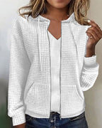 Hoodie feminino texturizado com fecho de correr e capuz corte relaxado