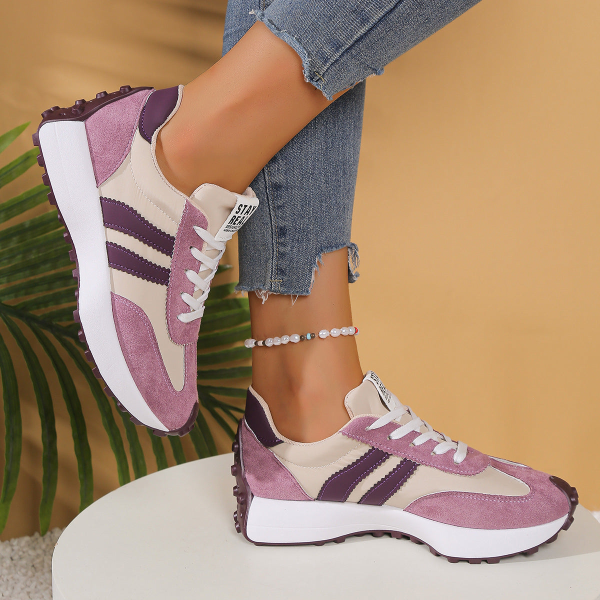 Women orthopedic trainers lightweight lace up cushioned sole flexible upper