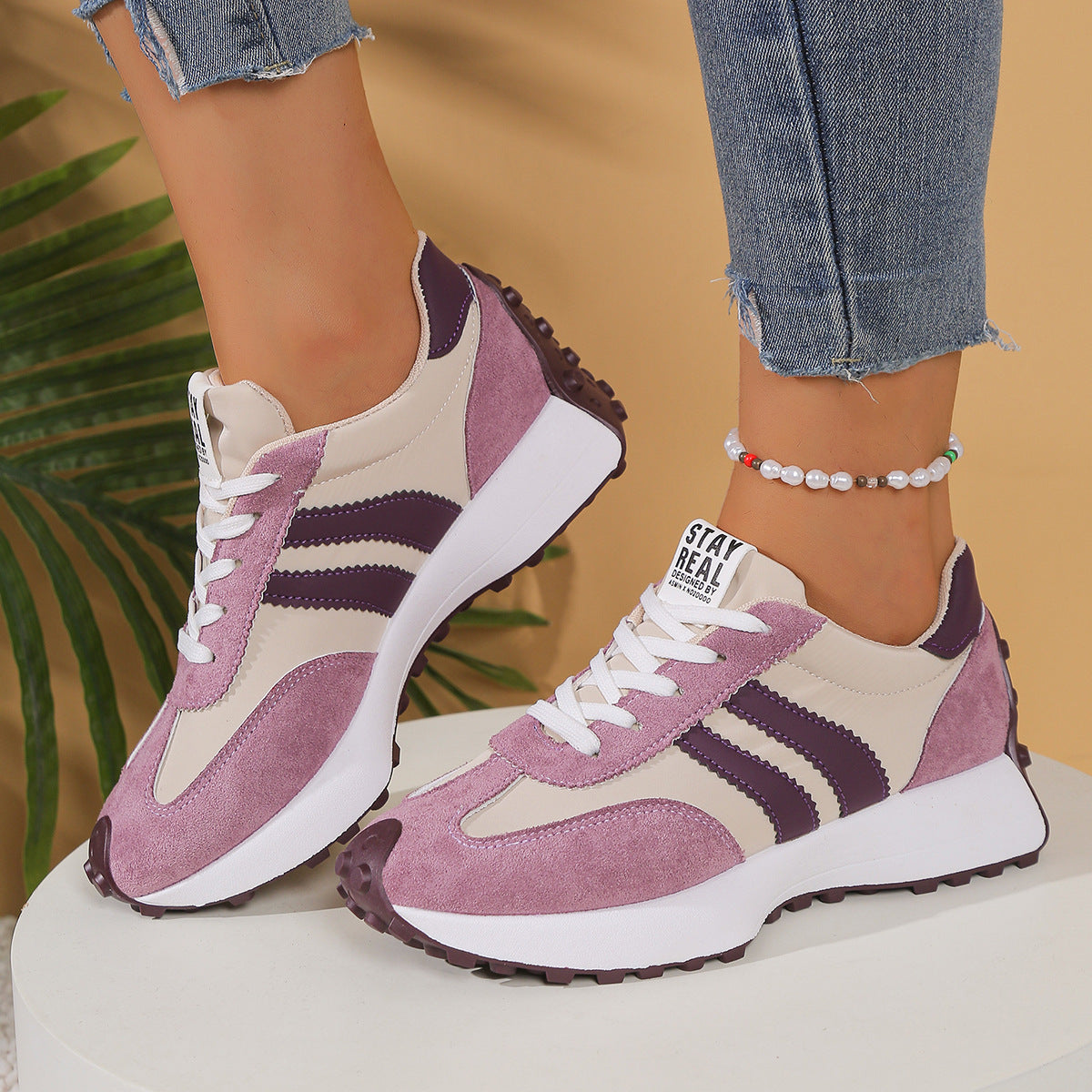 Women orthopedic trainers lightweight lace up cushioned sole flexible upper