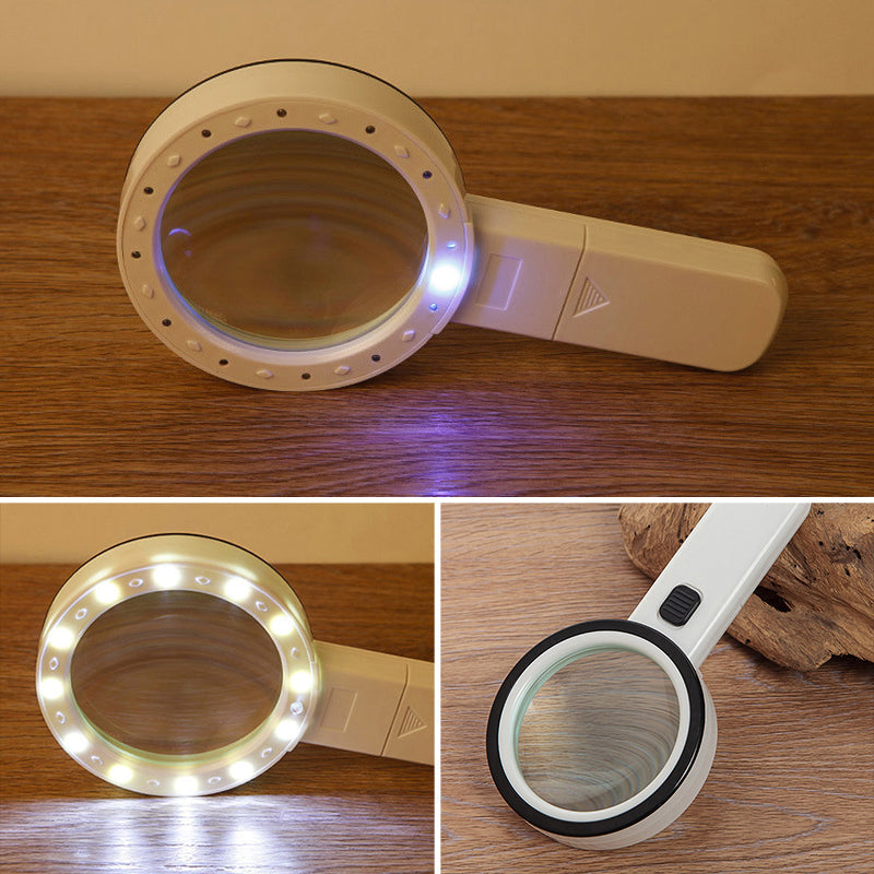 Lupa de aumento 30x com luz LED e lente de vidro de 5 polegadas para leitura