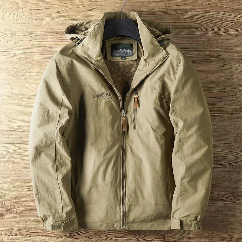 Jaqueta impermeável masculina com capuz e fecho zip leve