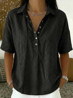 Camisa feminina de botões gola colarinho casual corte relaxado