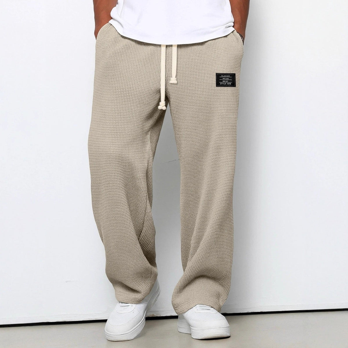 Calças de jogging masculinas waffle knit corte relaxado com cordão