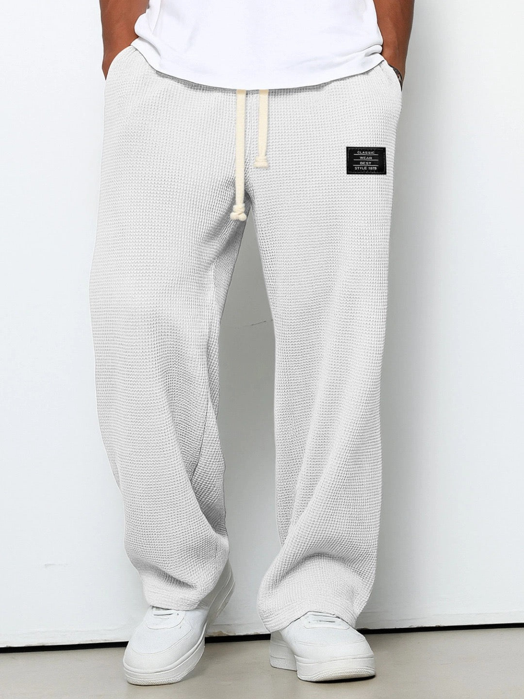 Calças de jogging masculinas waffle knit corte relaxado com cordão