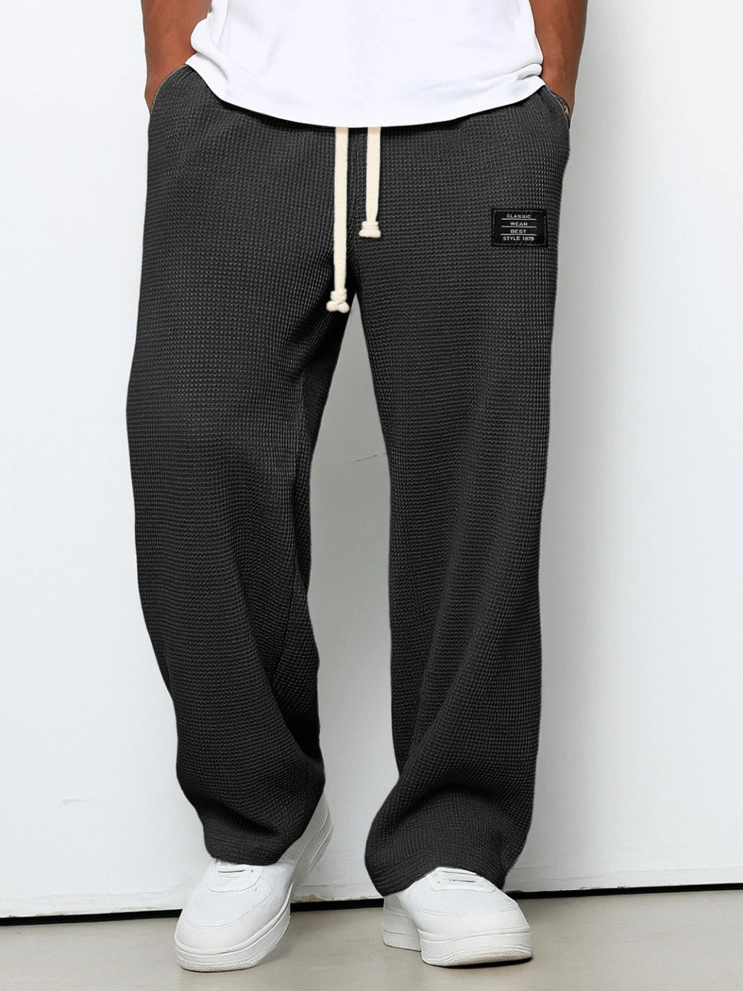 Calças de jogging masculinas waffle knit corte relaxado com cordão