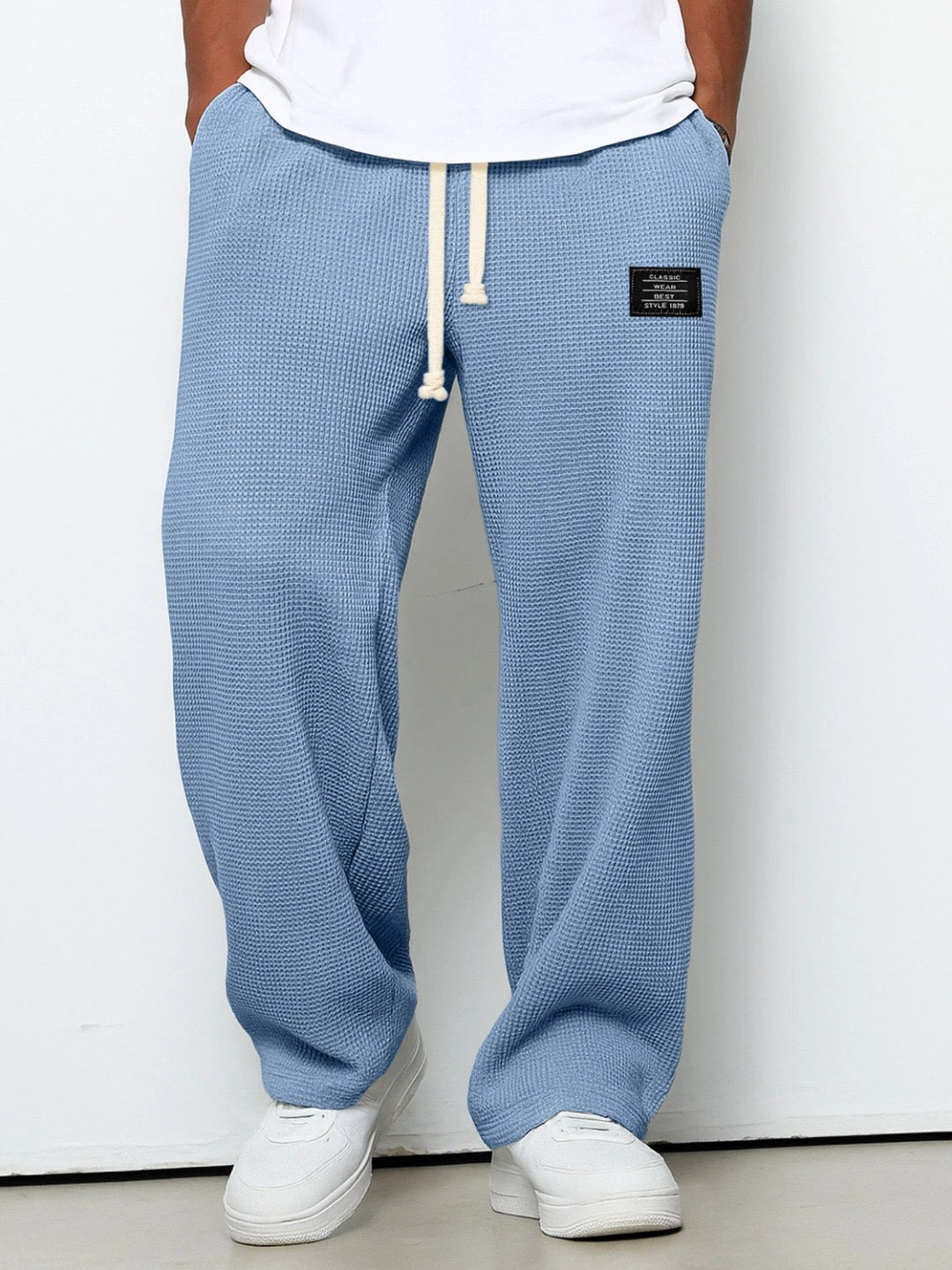 Calças de jogging masculinas waffle knit corte relaxado com cordão