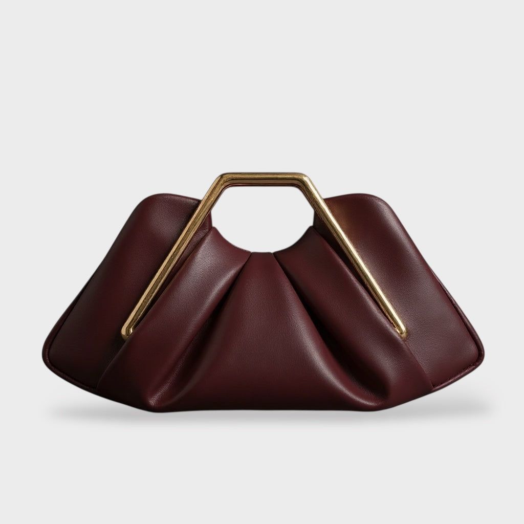 Bolsa clutch origami com pega hexagonal dourada polida em microfibra premium