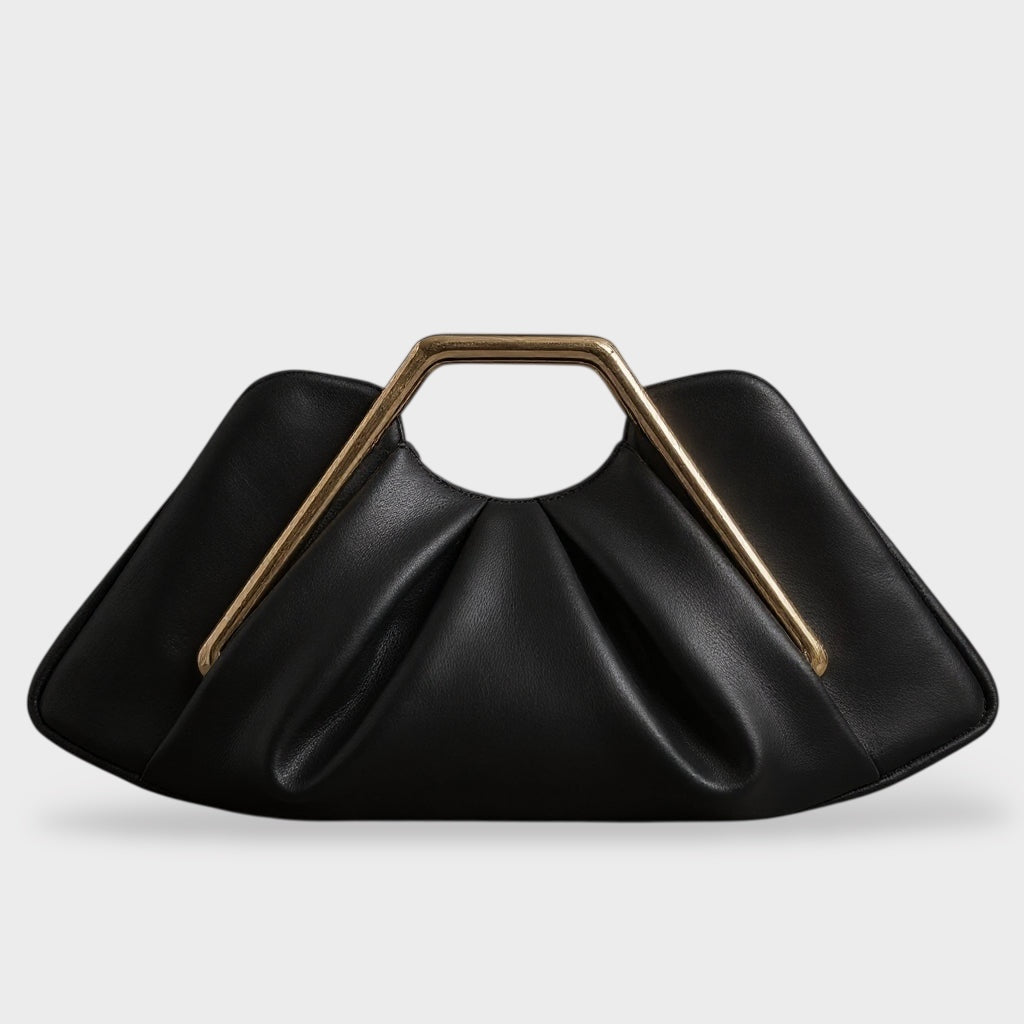 Bolsa clutch origami com pega hexagonal dourada polida em microfibra premium