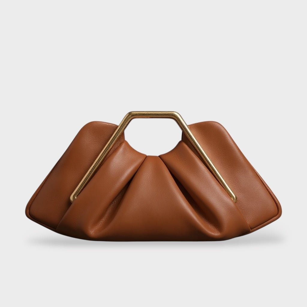 Bolsa clutch origami com pega hexagonal dourada polida em microfibra premium