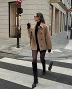 Casaco oversize de lã feminino para inverno corte moderno e confortável