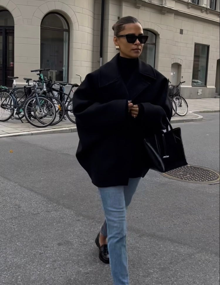 Casaco oversize de lã feminino para inverno corte moderno e confortável