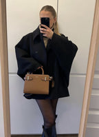 Casaco oversize de lã feminino para inverno corte moderno e confortável