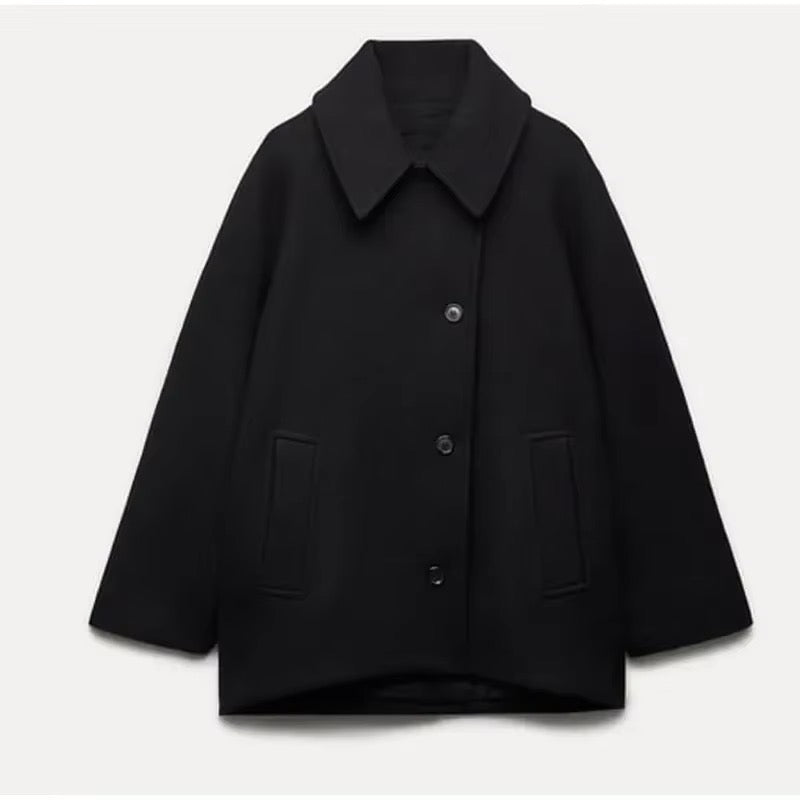 Casaco oversize de lã feminino para inverno corte moderno e confortável