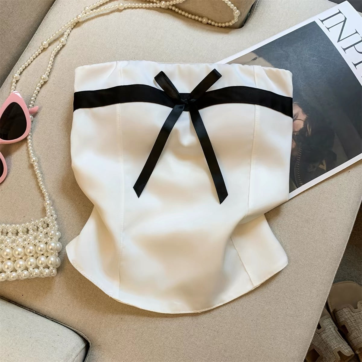 Top tubinho feminino tomara que caia com detalhe de laço