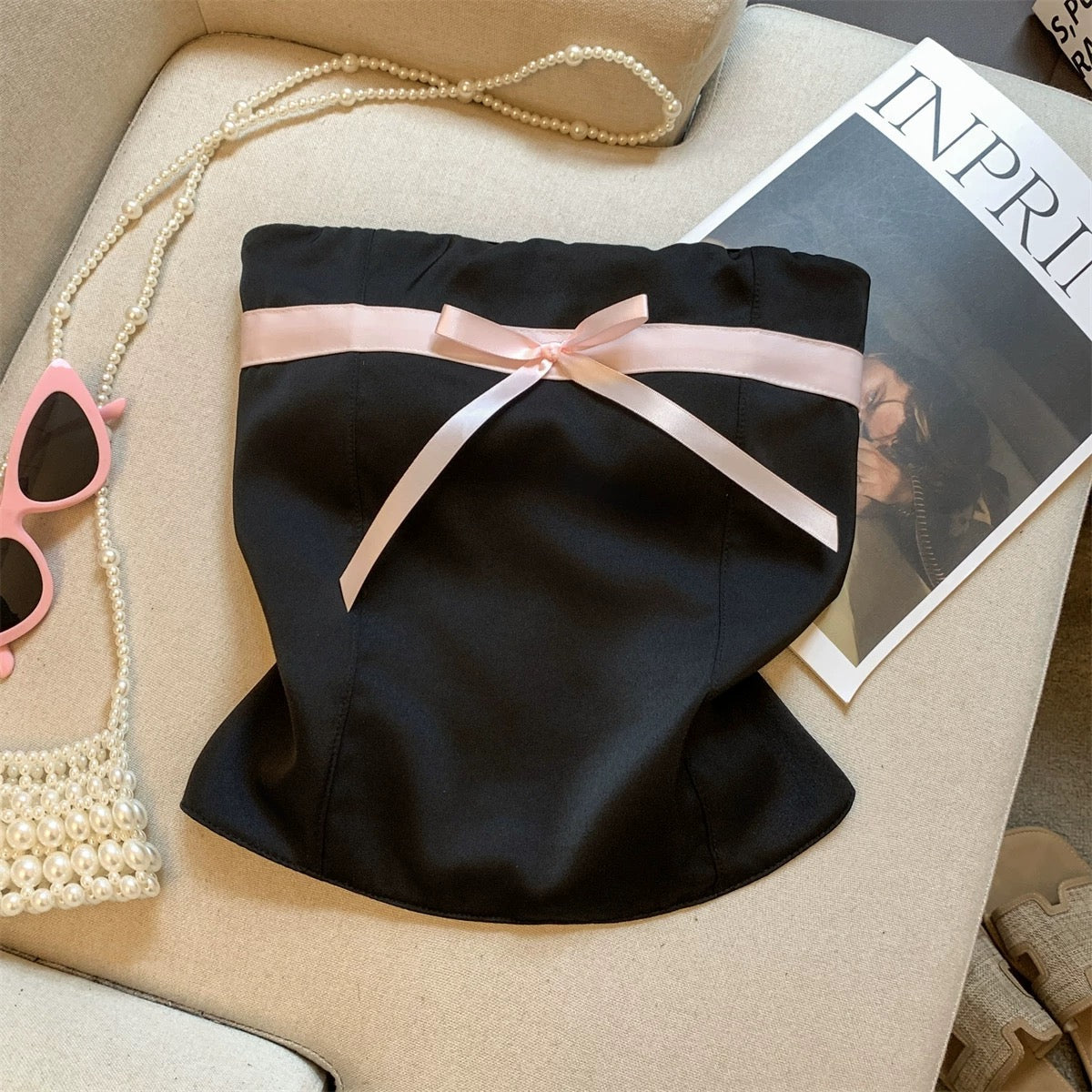 Top tubinho feminino tomara que caia com detalhe de laço