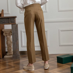 Calças masculinas plissadas cintura alta corte clássico elegante