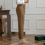 Calças masculinas plissadas cintura alta corte clássico elegante