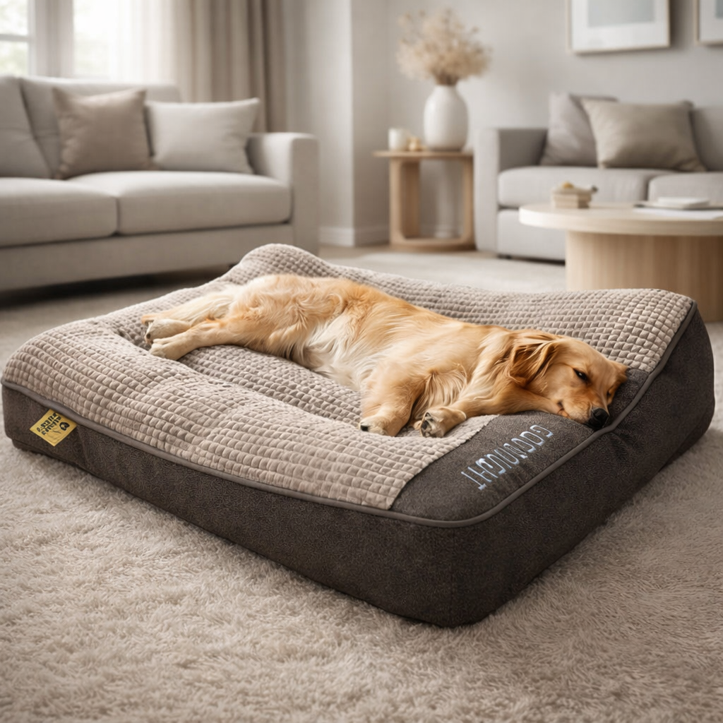 Cama ortopédica para cães grande em memory foam com almofada cervical elevada em veludo